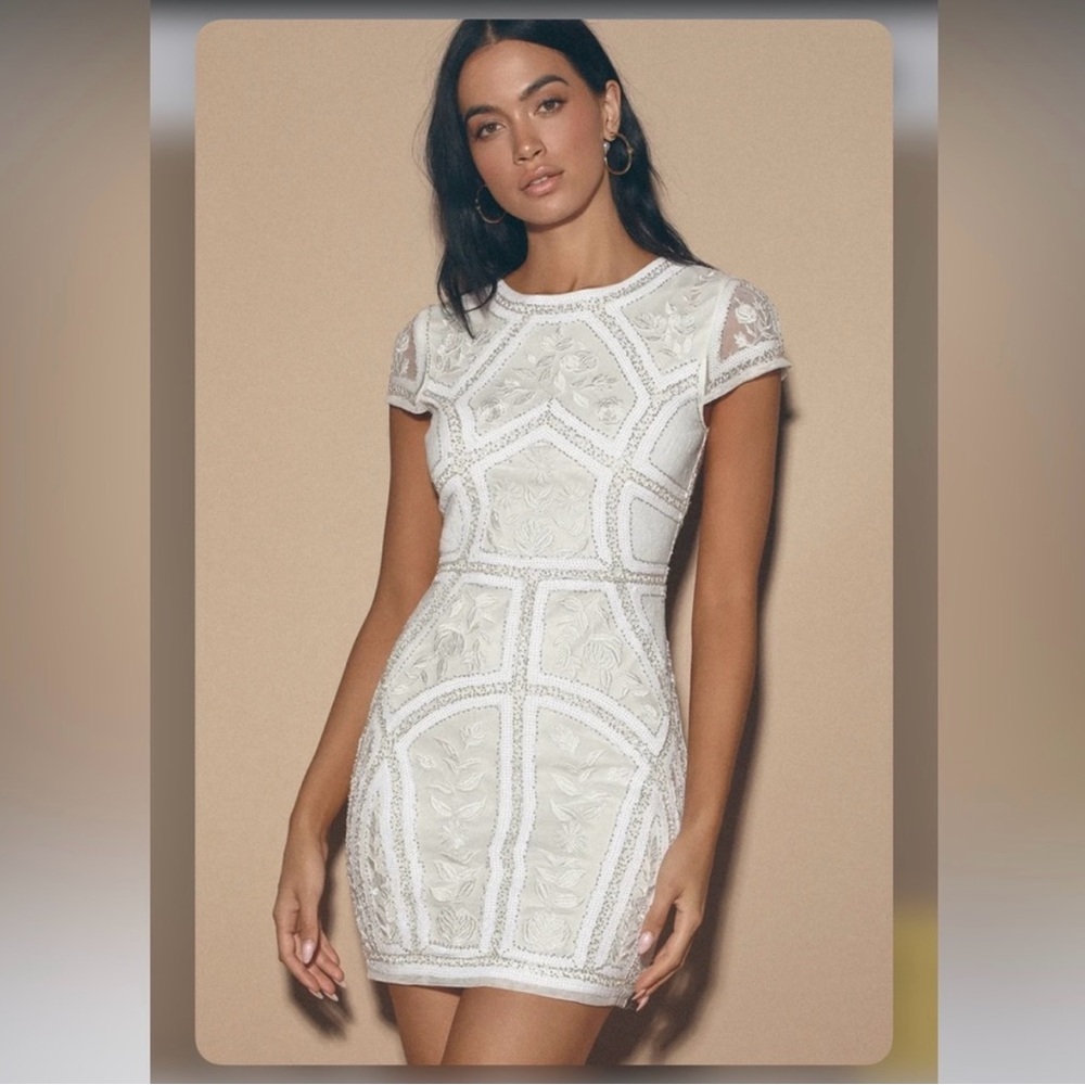 ‘Spread Your Shine’ White Sequin Embroidered Bodycon Dress From Lulus - Small
